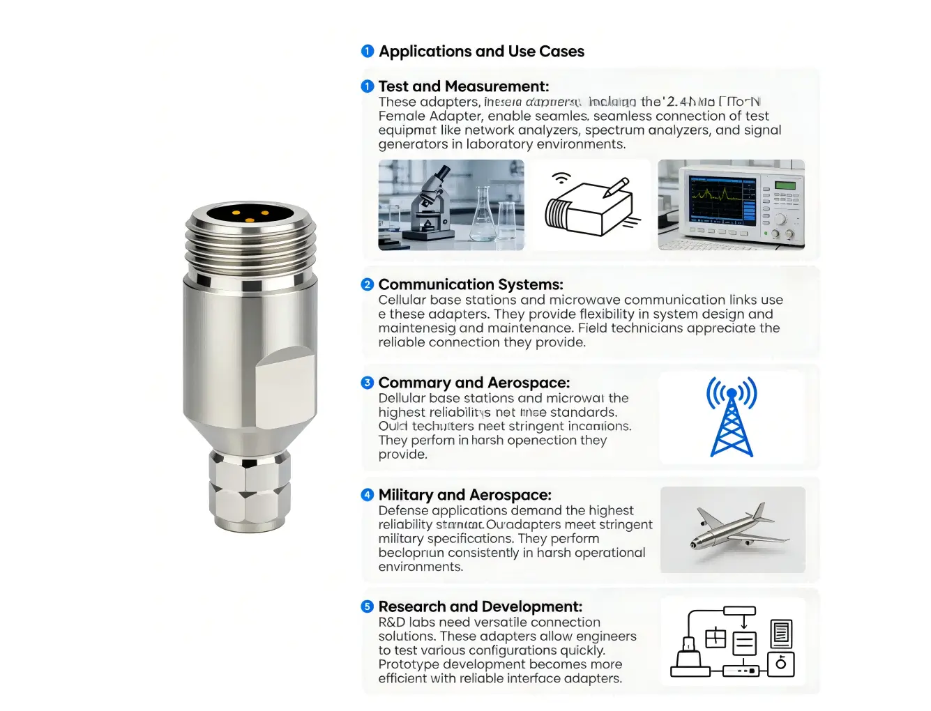 2.4mm male to N-type female adapter application industries 2.4mm male to N-type female adapter application industries