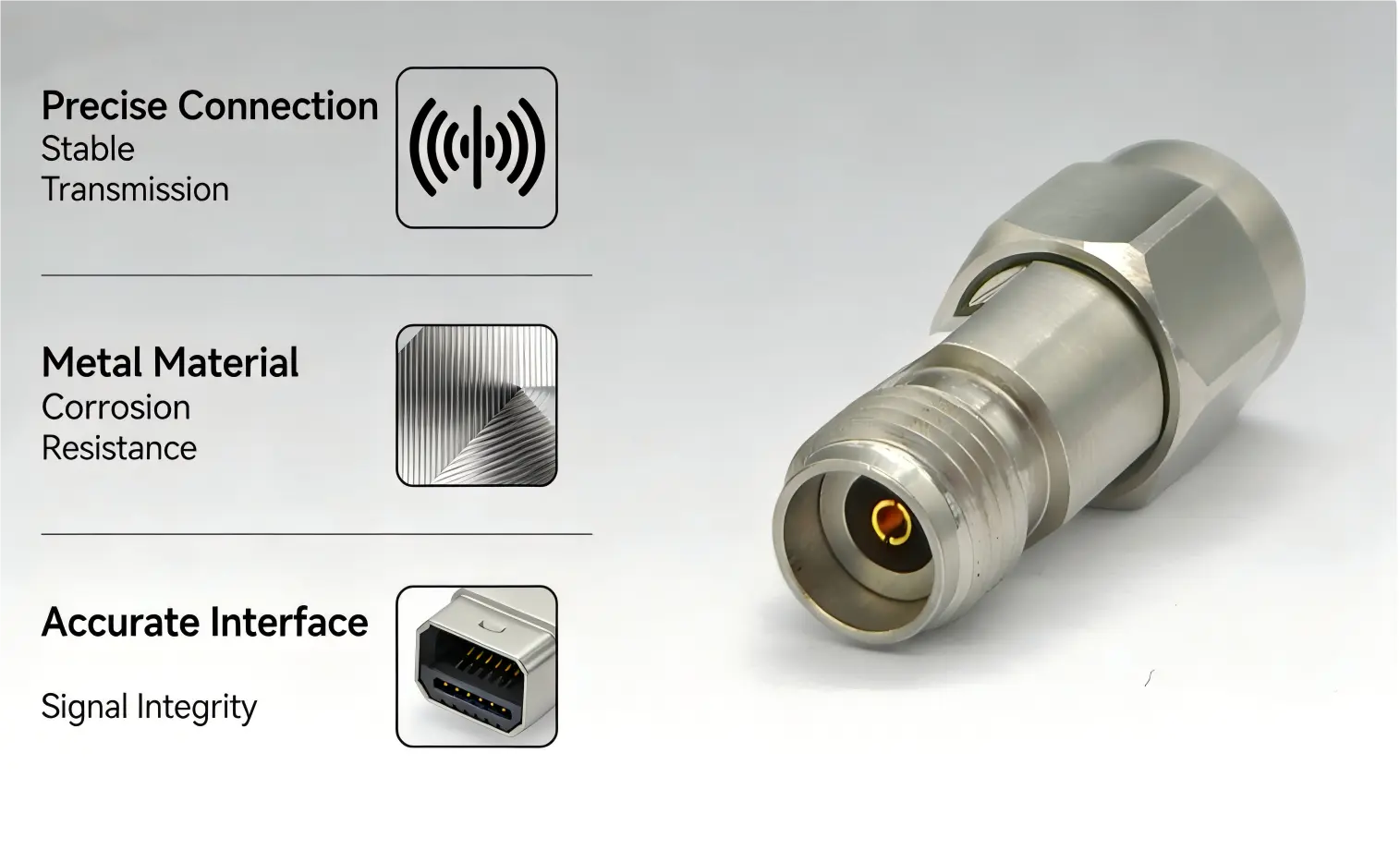 Coaxial adapter 2.92mm plug to 2.92mm socket: structural features