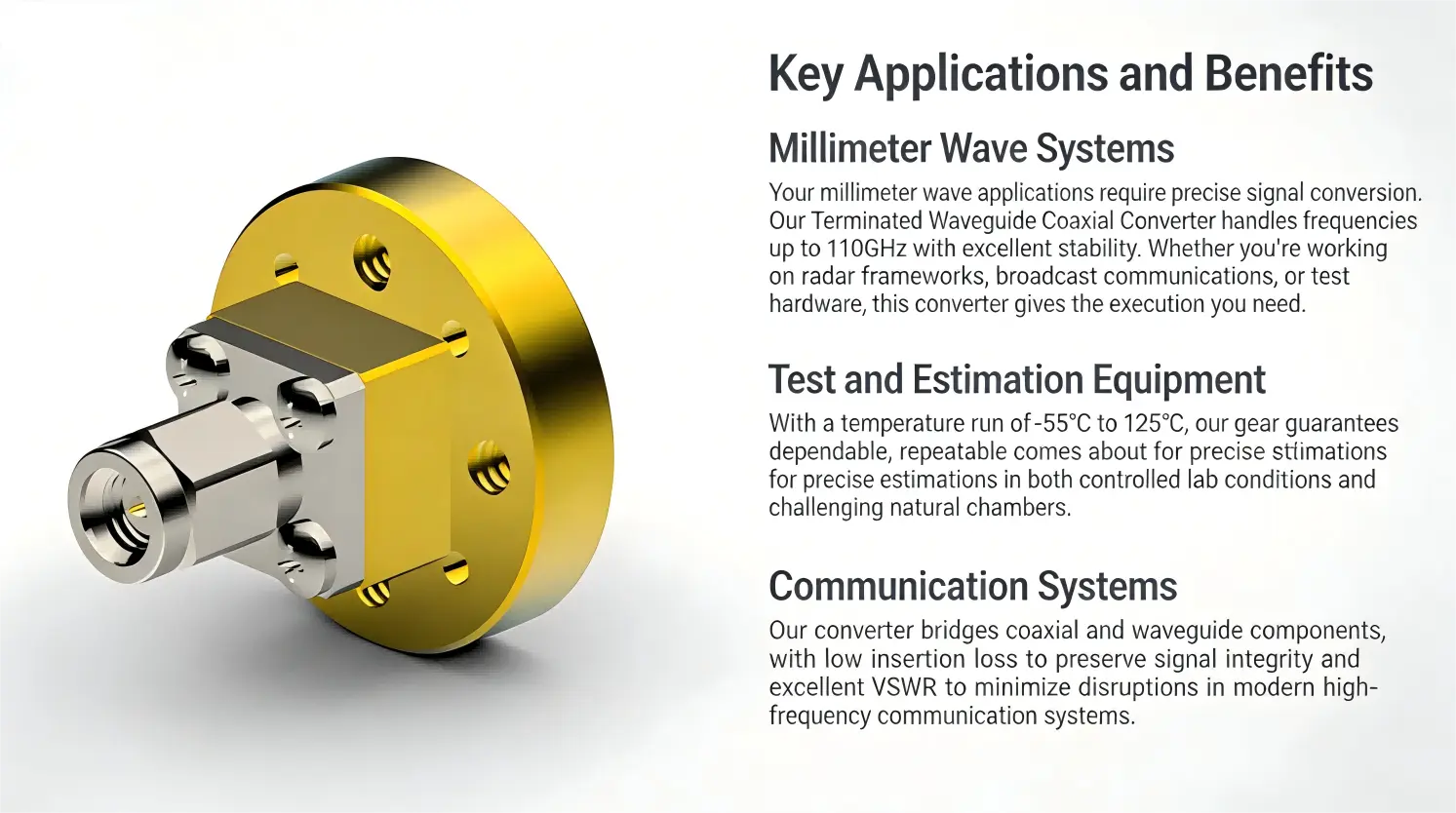 Key advantages of terminal waveguide coaxial converters