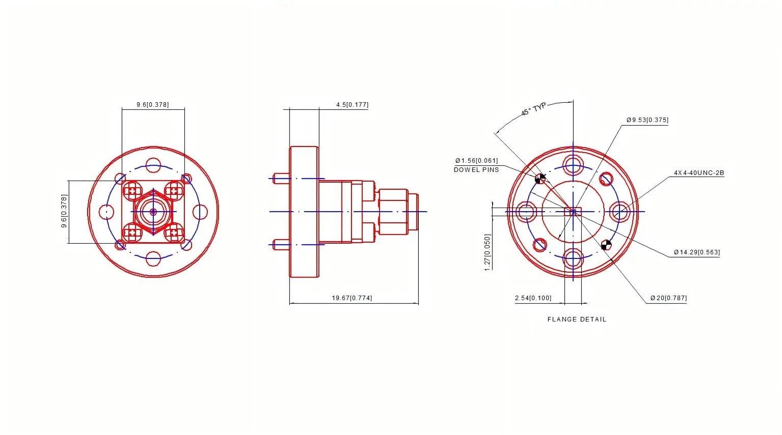 Terminal waveguide coaxial converter dimensions Terminal waveguide coaxial converter dimensions