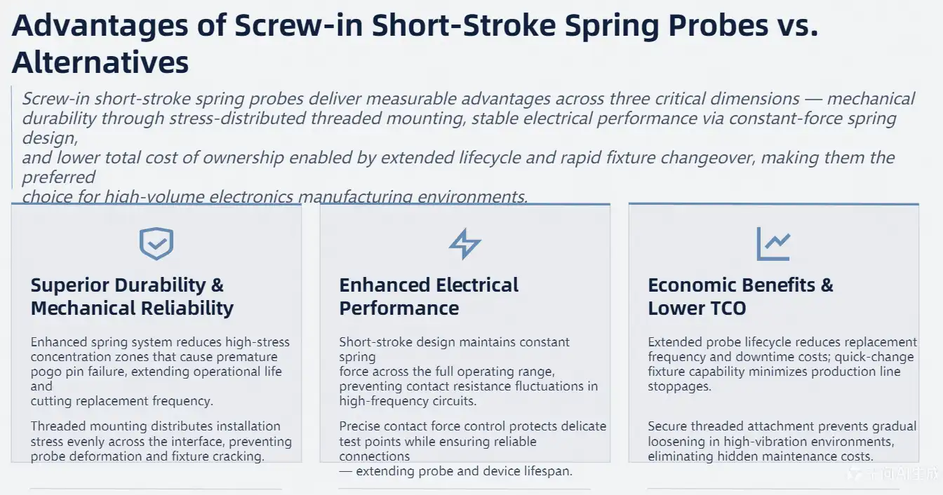 Advantages of Screw-in Short-Stroke Spring Probes Compared to Alternatives Advantages of Screw-in Short-Stroke Spring Probes Compared to Alternatives