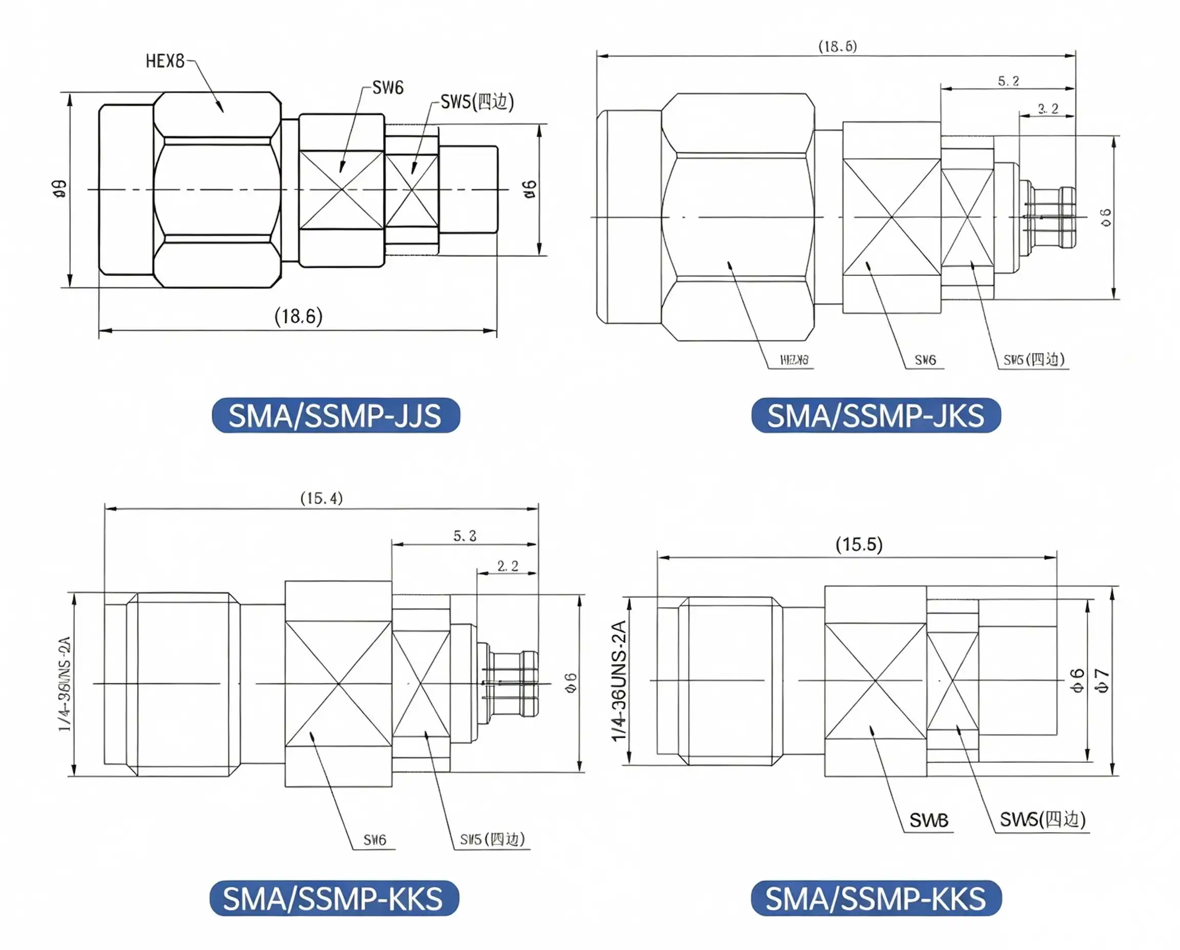 SMA male-to-GPPO female adapter SMA male-to-GPPO female adapter